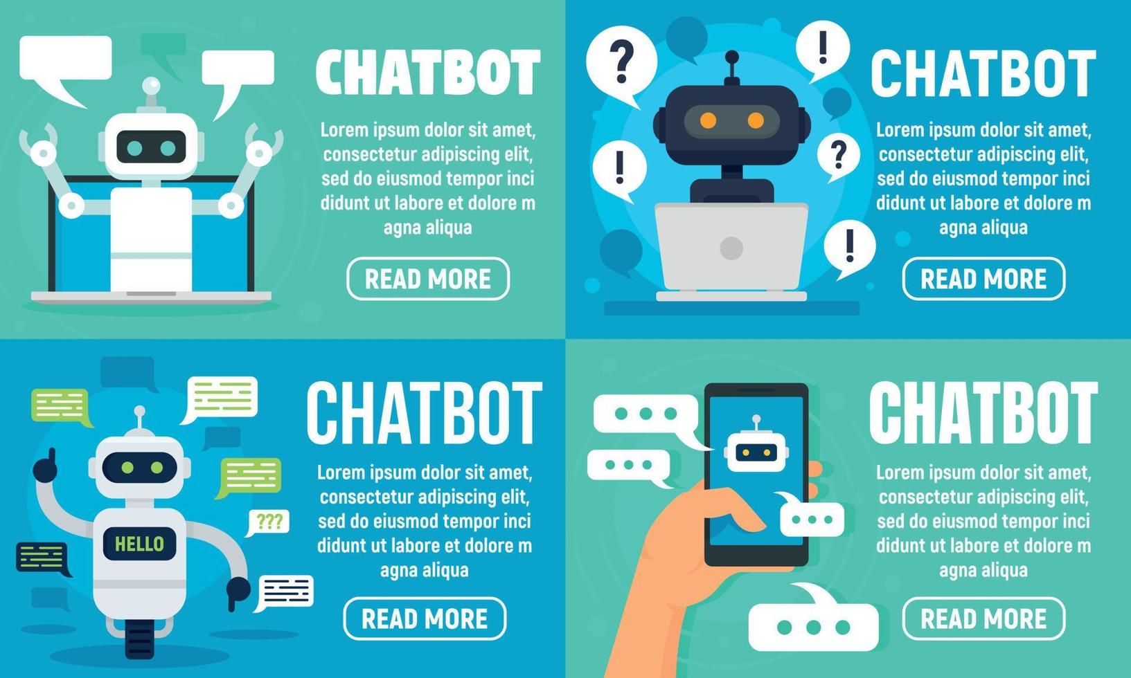 conjunto de banners de chatbot, estilo plano vector