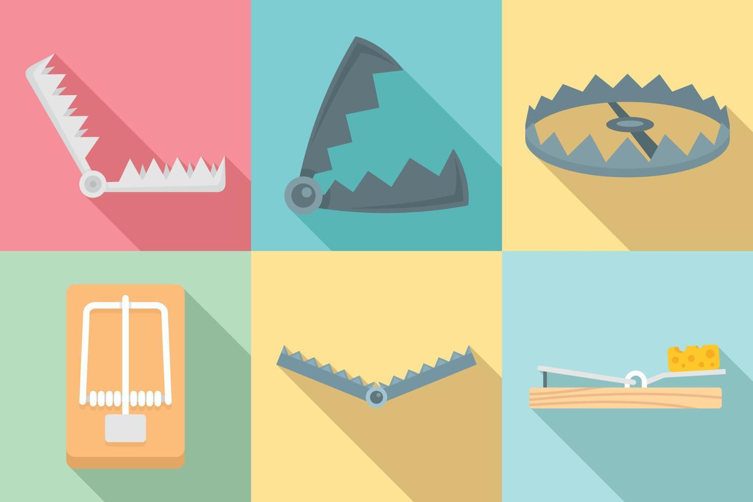 Trap icons set, flat style vector
