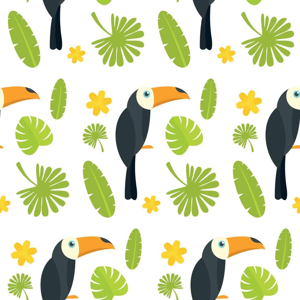 Toucan parrot bird seamless pattern, flat style vector