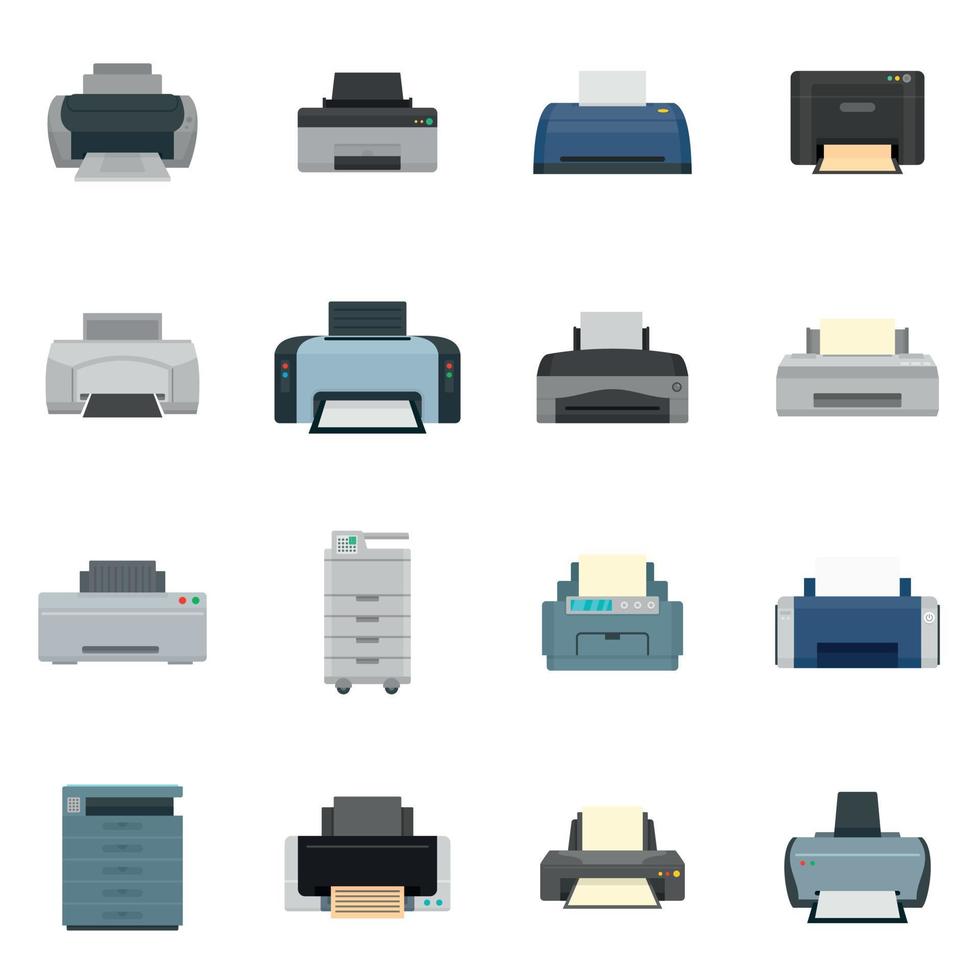 Printer office copy document icons set flat style vector