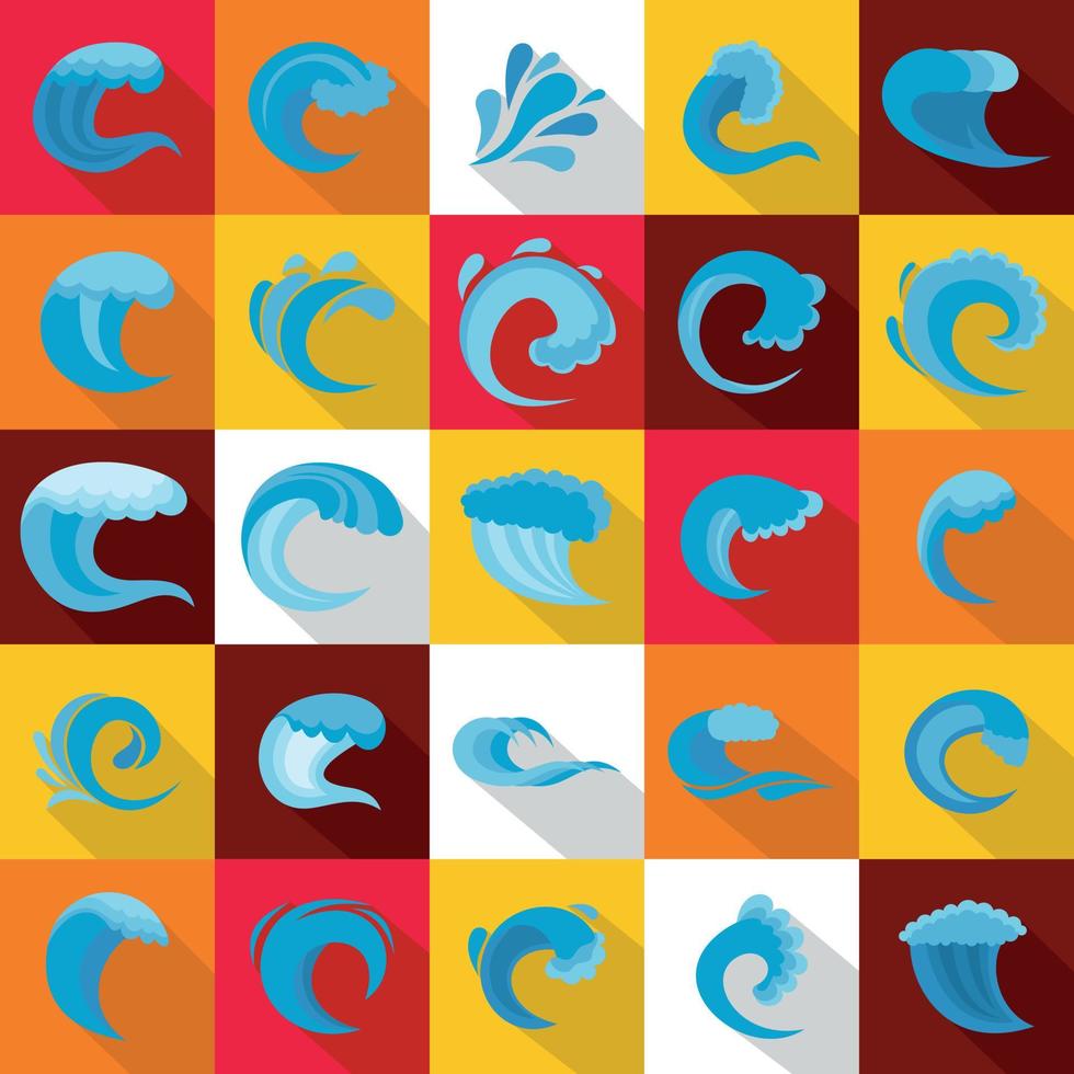 Water wave icons set, flat style vector