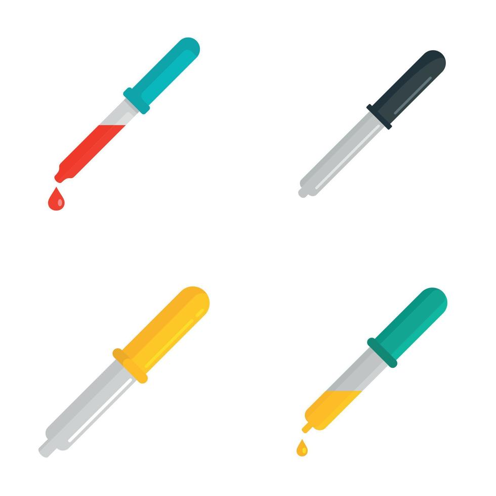 Pipette medical dropper tool icons set, flat style vector