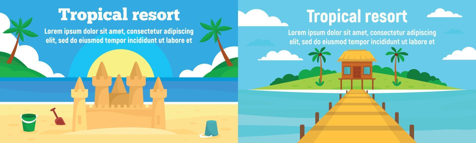 Tropical resort banner set, flat style vector