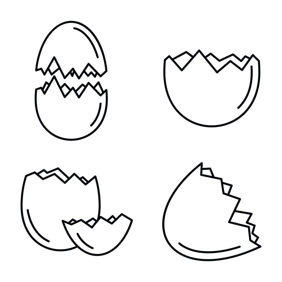 Broken eggshell icons set, outline style vector