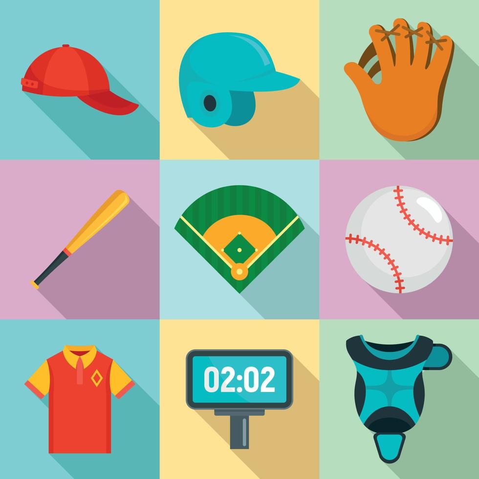 conjunto de iconos de béisbol, tipo plano vector