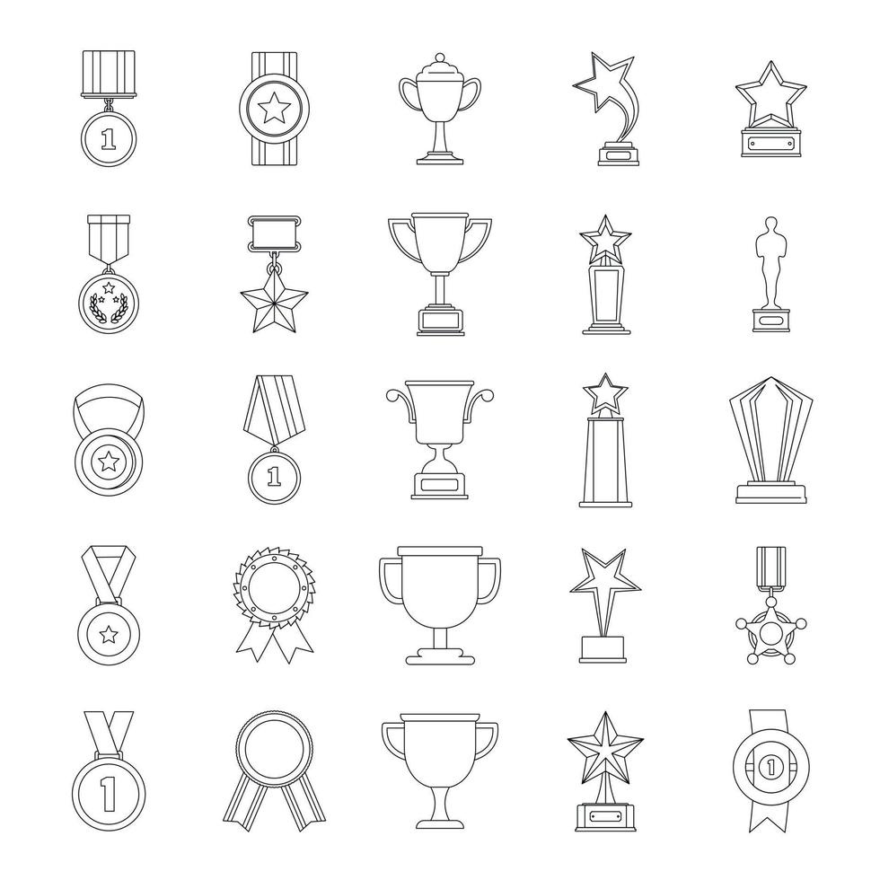 conjunto de iconos de premio de medalla, estilo de contorno vector