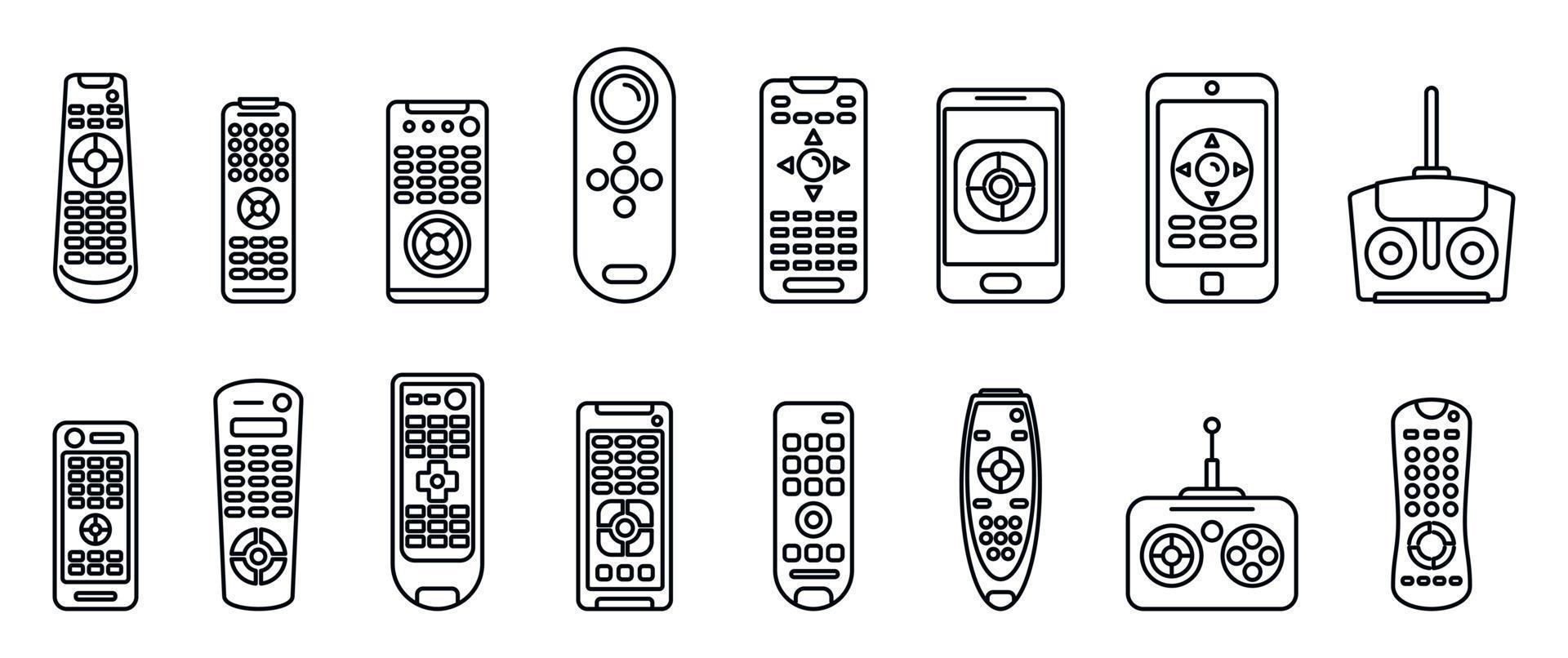 Hand remote control icons set, outline style vector