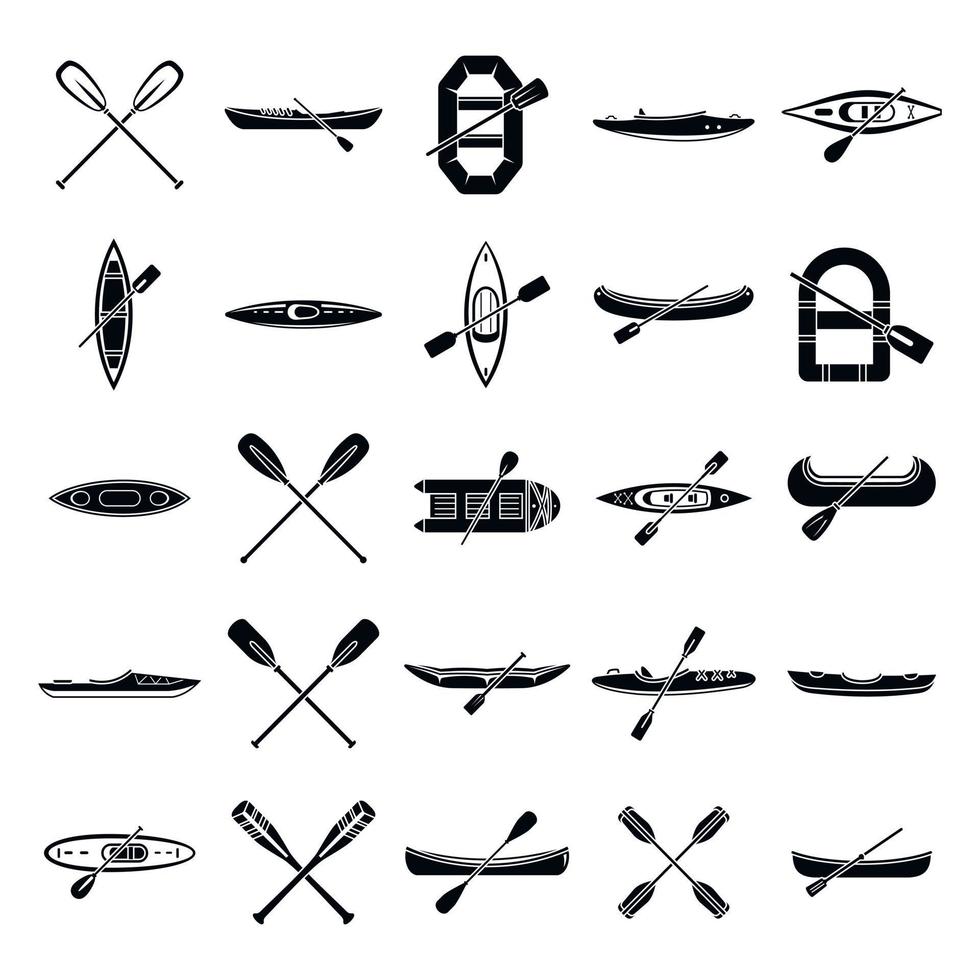 Canoeing sport icons set, simple style vector