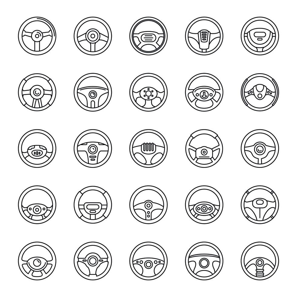 Part car steering wheel icons set, outline style vector