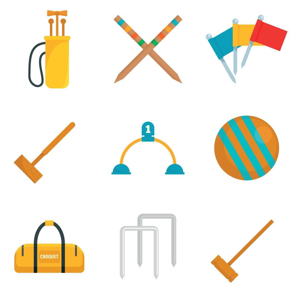 conjunto de iconos de croquet, estilo plano vector