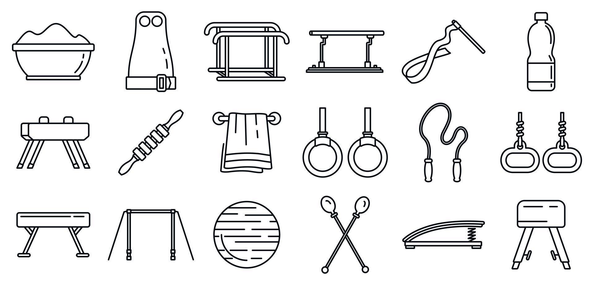 Modern gymnastics equipment icons set, outline style vector