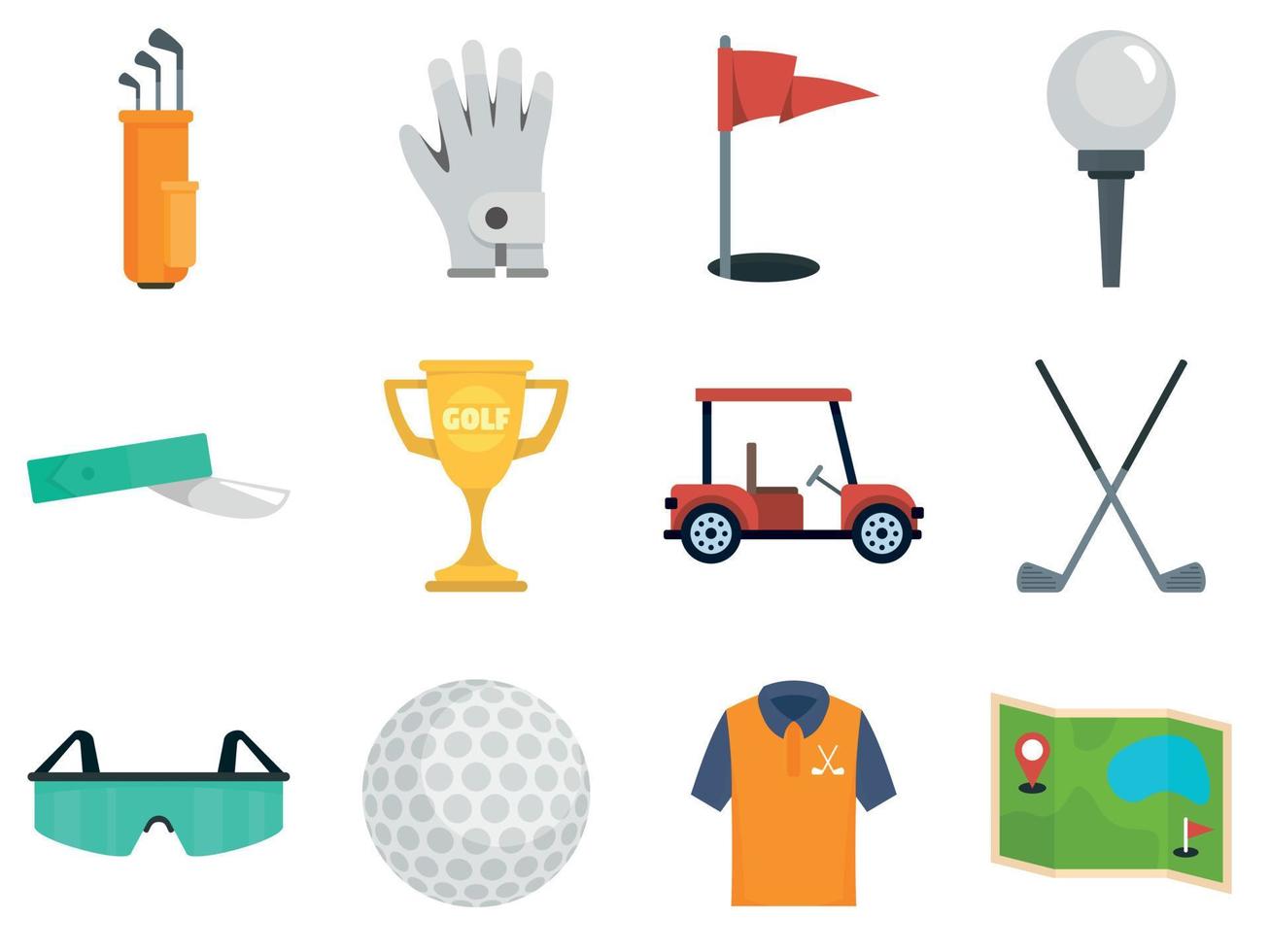 conjunto de iconos de golf, estilo plano vector