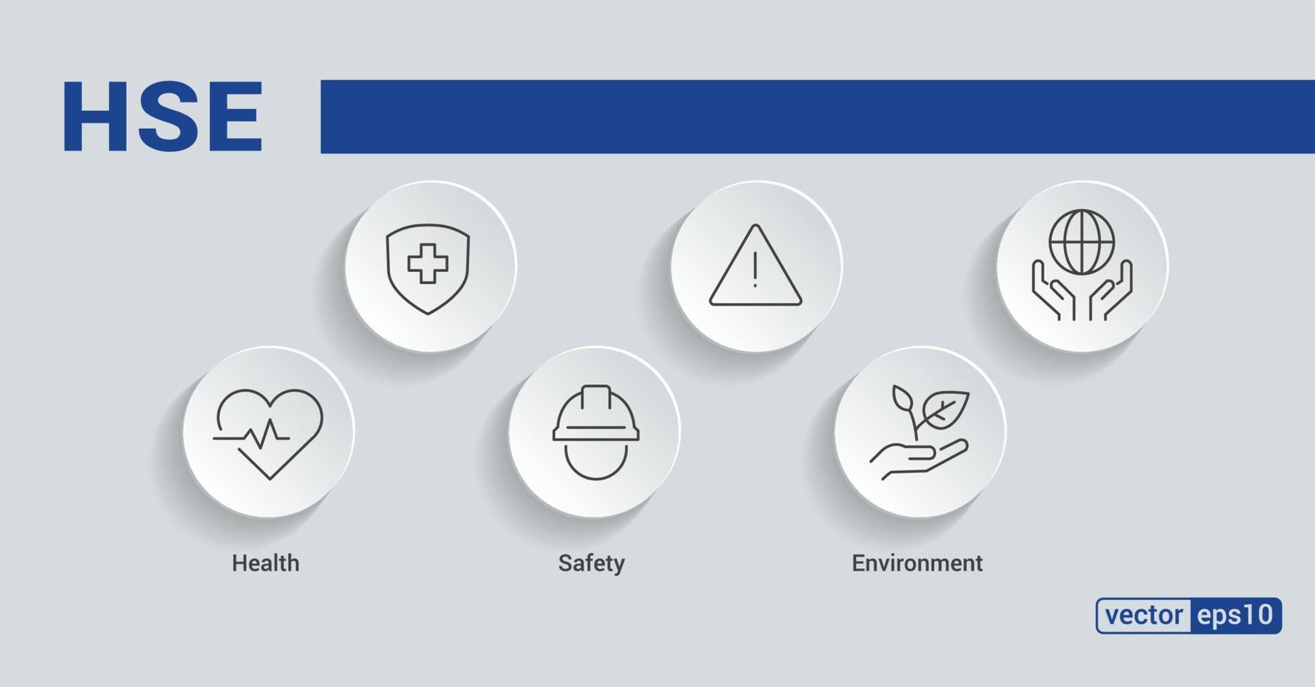 HSE. Health Safety Environment acronym. Vector Illustration concept banner with icons and keywords. Vector EPS 10.