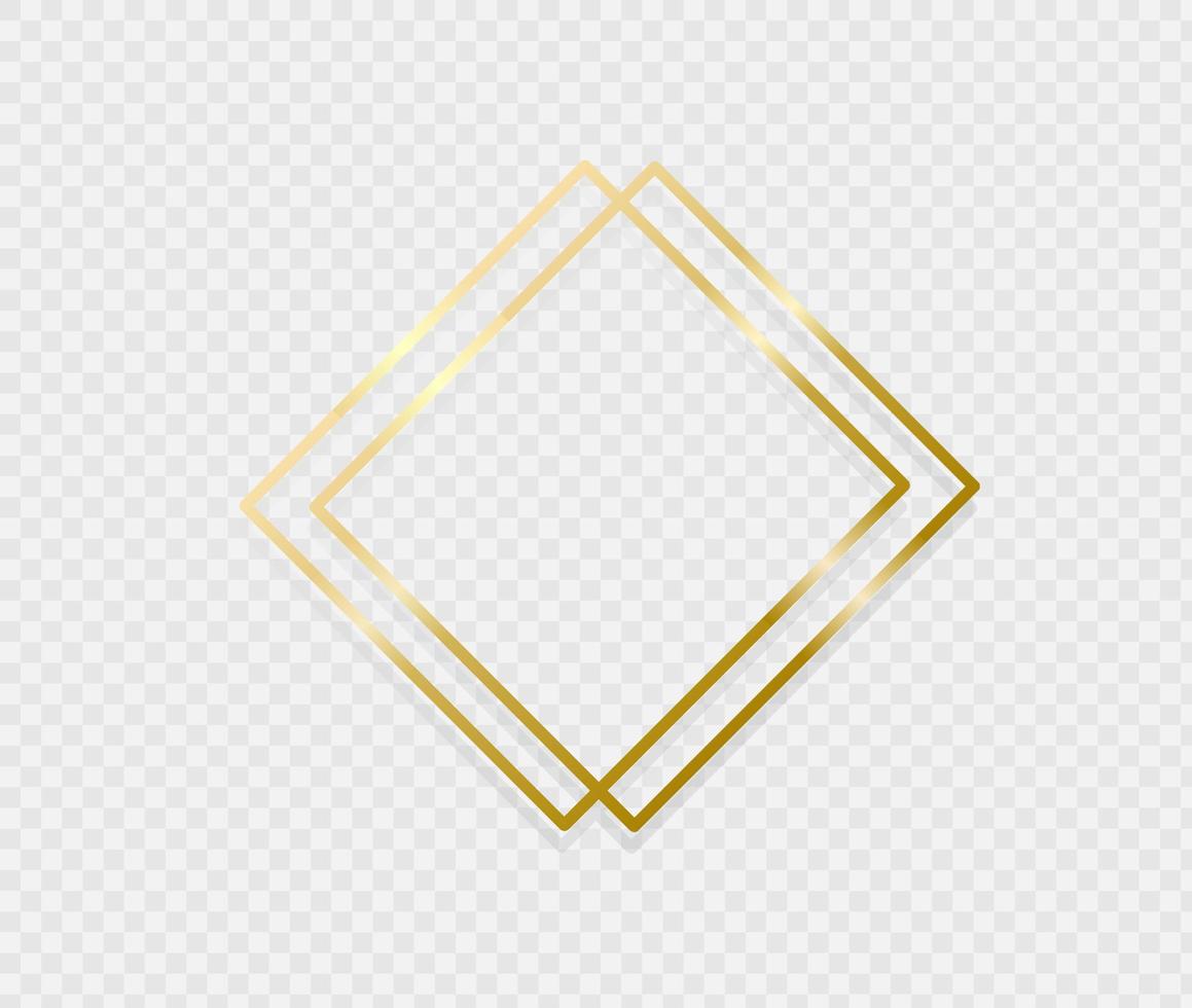 Golden border frame with light shadow and light affects. Gold decoration in minimal style. Graphic metal foil element in geometric thin line rectangle shape. Vector EPS 10.