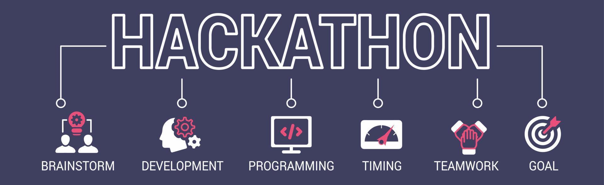 Banner Hackathon design sprint event. Vector Illustration Concept with keywords and icons. Vector EPS 10.