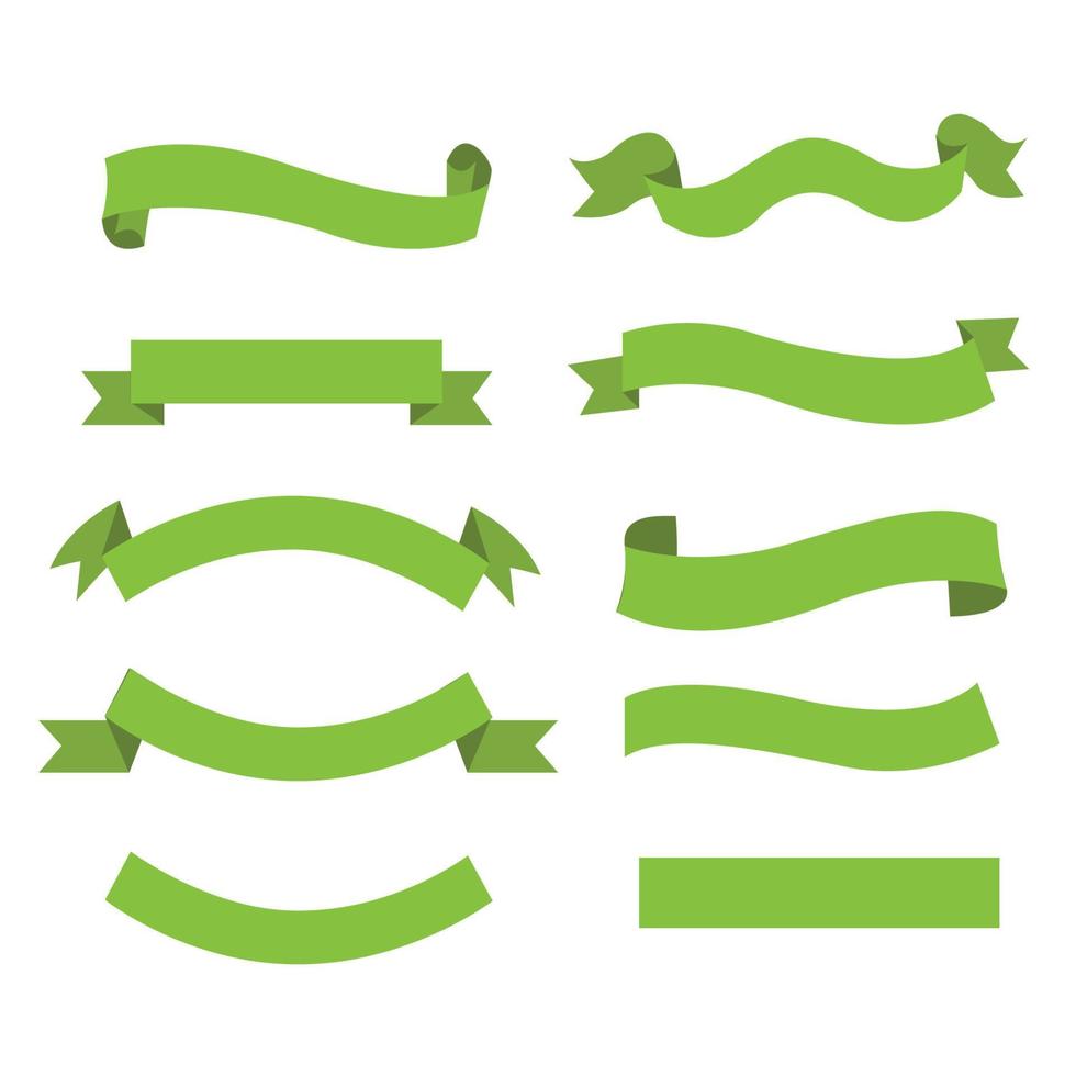 Green banner ribbon vector set on isolated background. EPS 10.