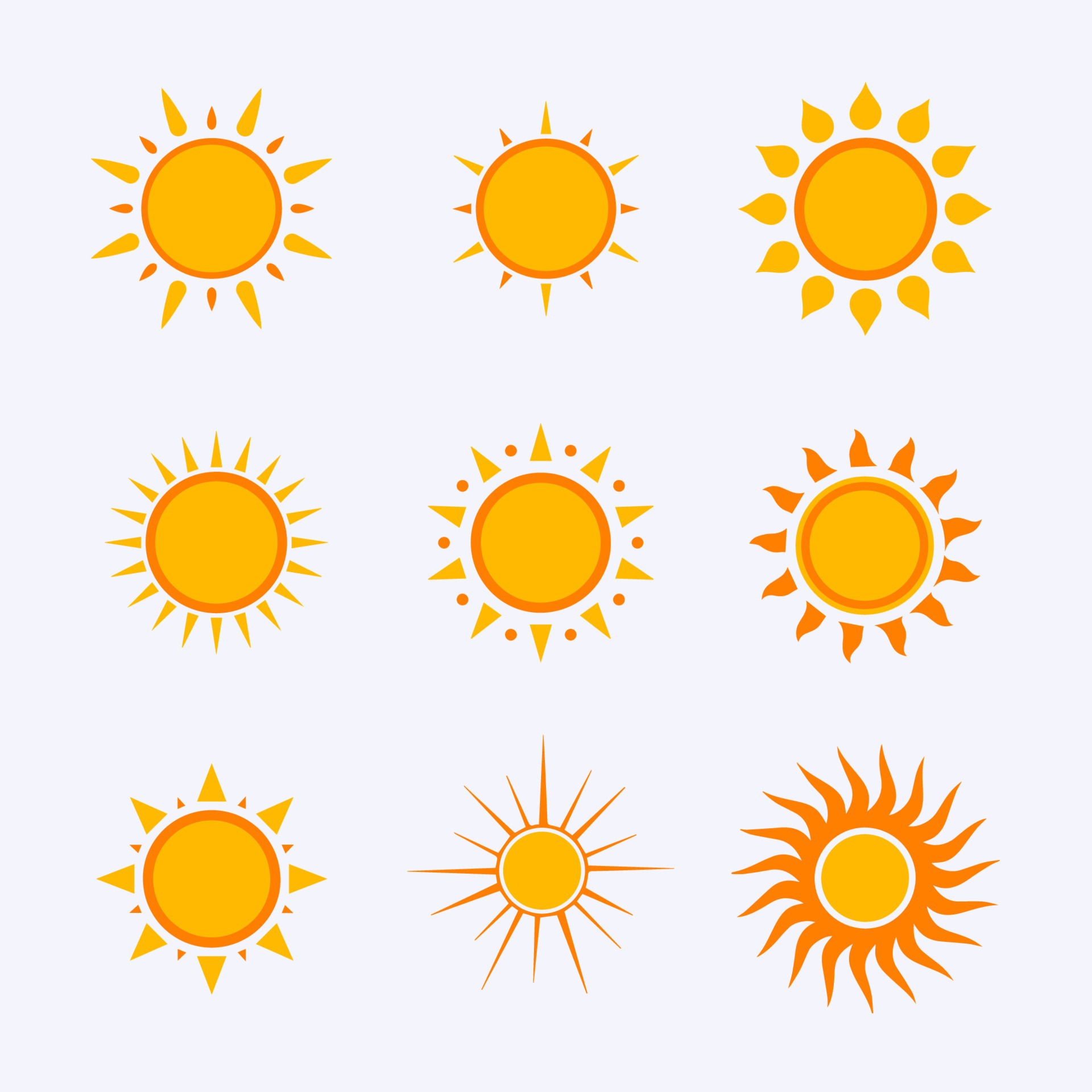Vector color sun icon, sign, pictogram, symbol set isolated on a white ...