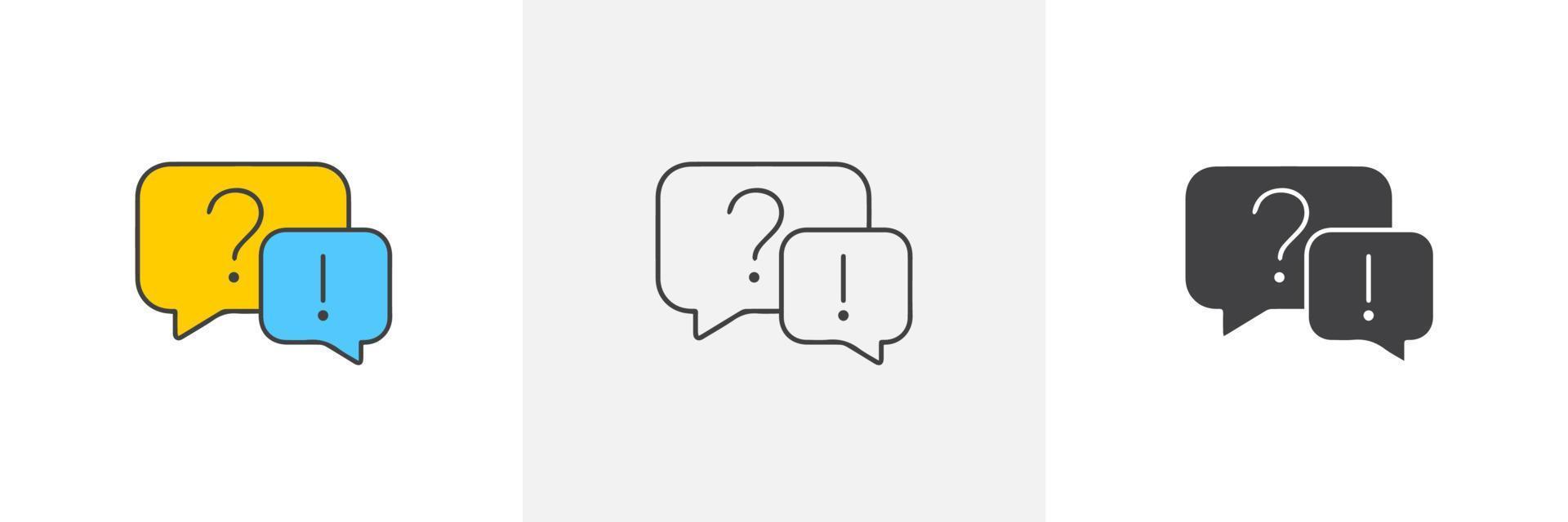 FAQ, questions and answers icon. Line, glyph and filled outline colorful version, Q and A speech outline and filled vector sign. Symbol, logo illustration. Different style icons set. Vector EPS 10