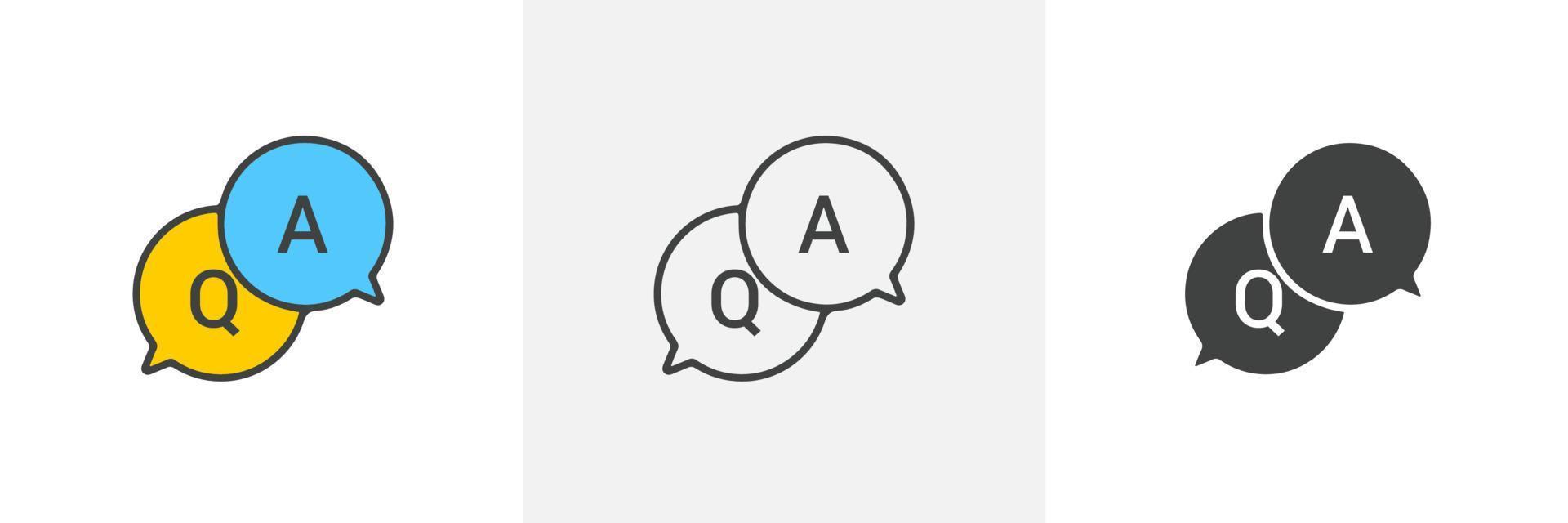 FAQ, questions and answers icon. Line, glyph and filled outline colorful version, Q and A speech outline and filled vector sign. Symbol, logo illustration. Different style icons set. Vector EPS 10