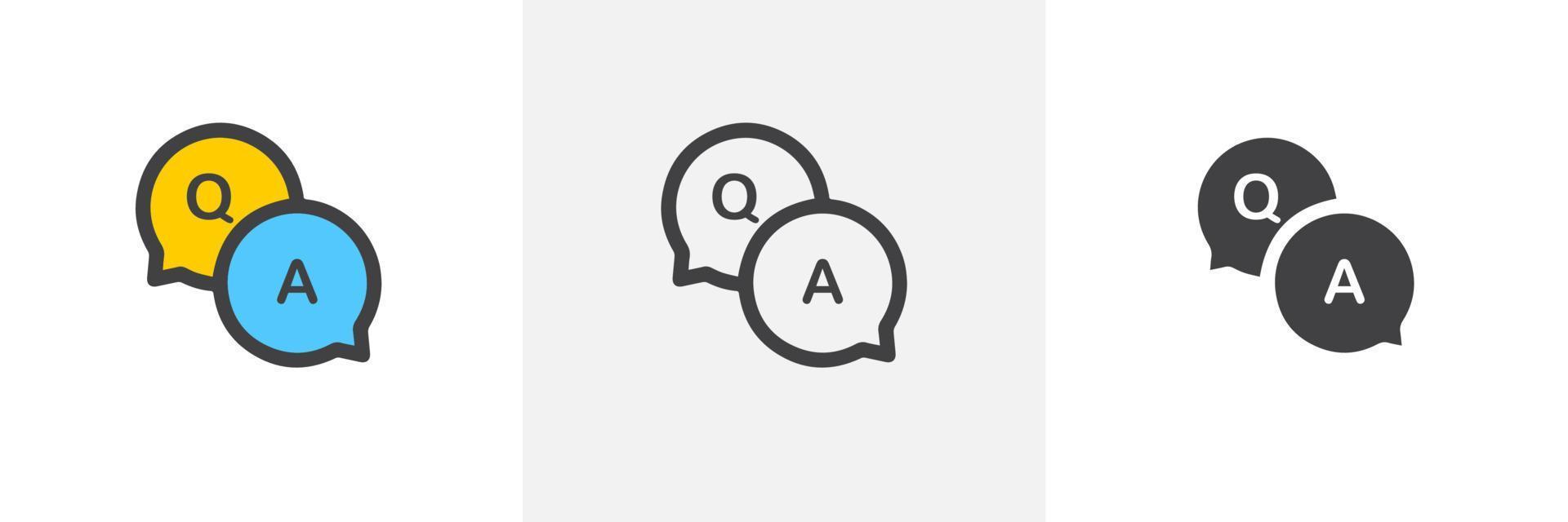 FAQ, questions and answers icon. Line, glyph and filled outline colorful version, Q and A speech outline and filled vector sign. Symbol, logo illustration. Different style icons set. Vector EPS 10