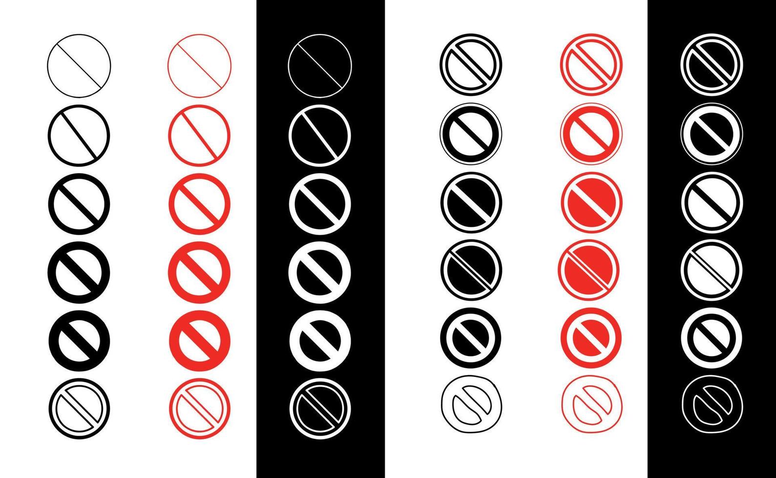 ningún vector de conjunto de iconos de signo permitido. señal de prohibición sobre fondo blanco y negro. eps 10.