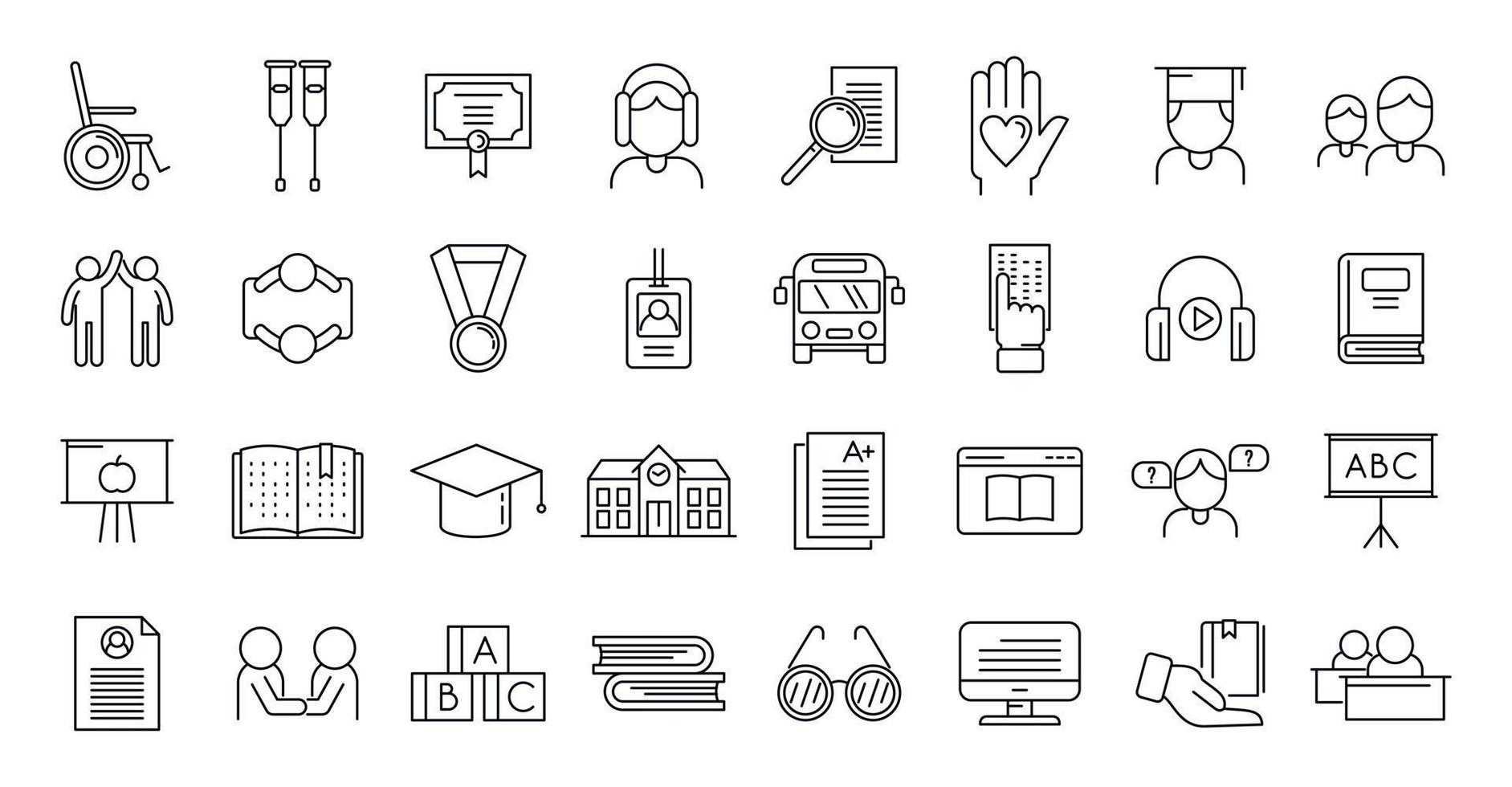 icono de educación inclusiva, estilo de contorno vector