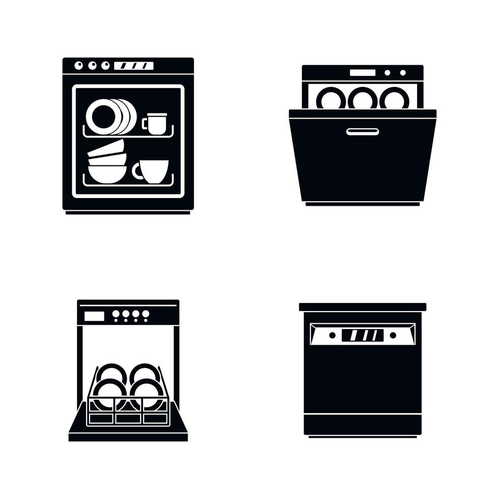 Los iconos de la cocina de la máquina lavavajillas establecen un estilo simple vector