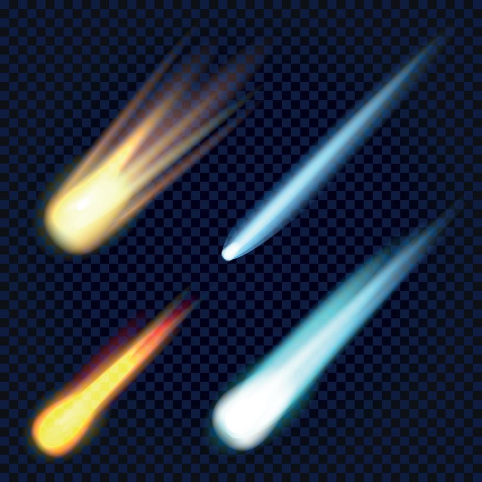Meteorite icon set, realistic style vector