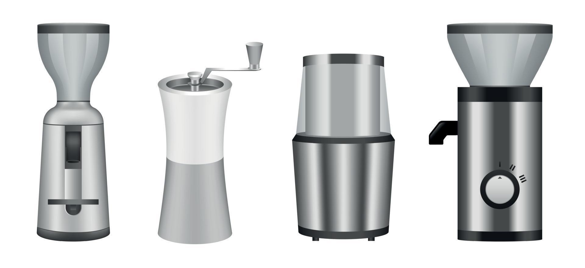 Coffee grinder icons set, realistic style vector