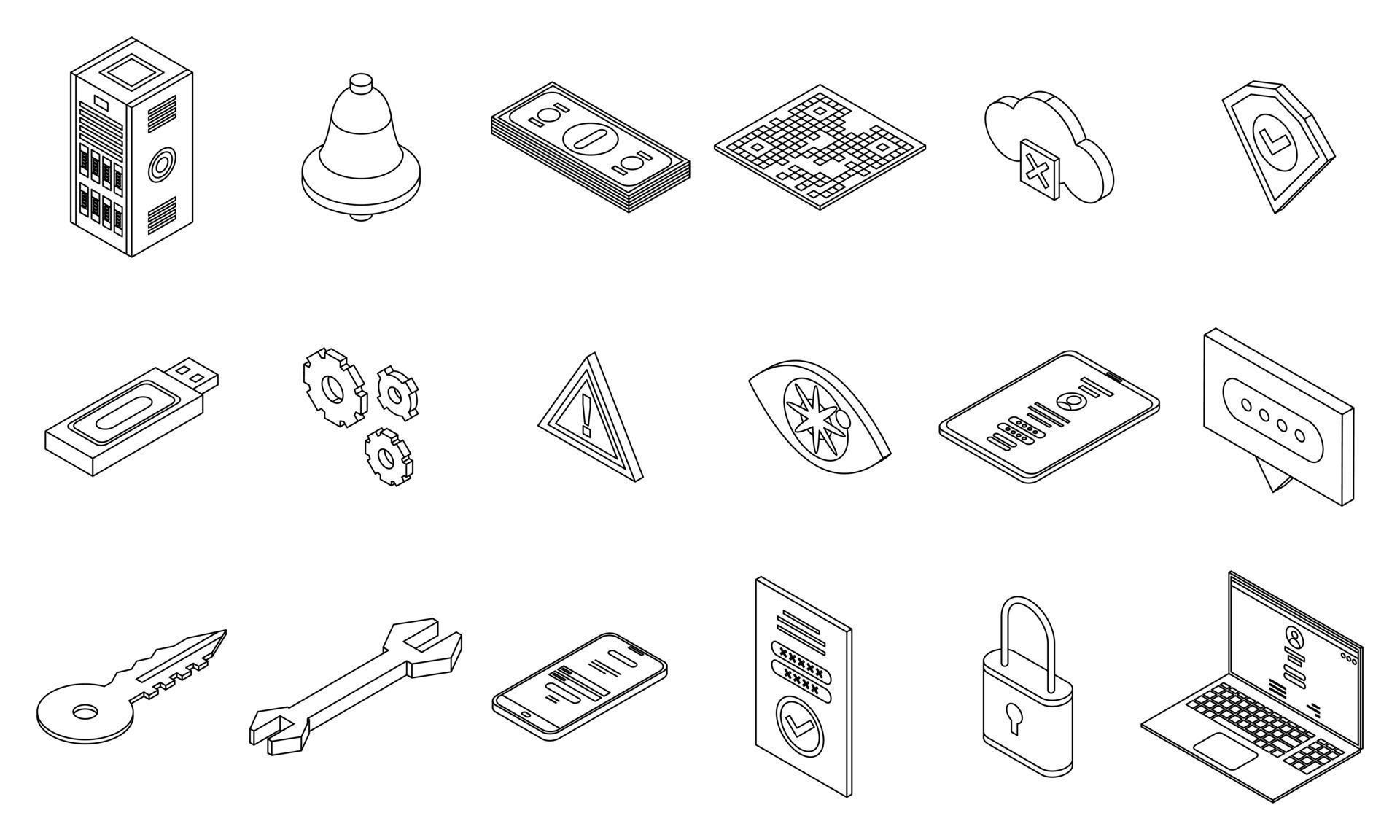 Multi-factor authentication icons set vector outline 8886289 Vector Art ...