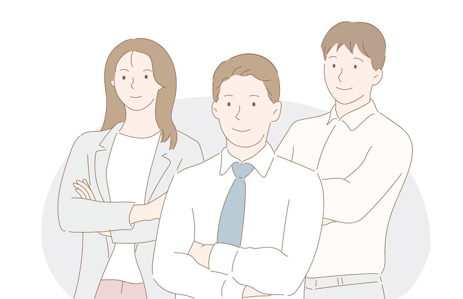 Successful company with happy workers. Hand drawn style vector design illustrations. EPS 10.