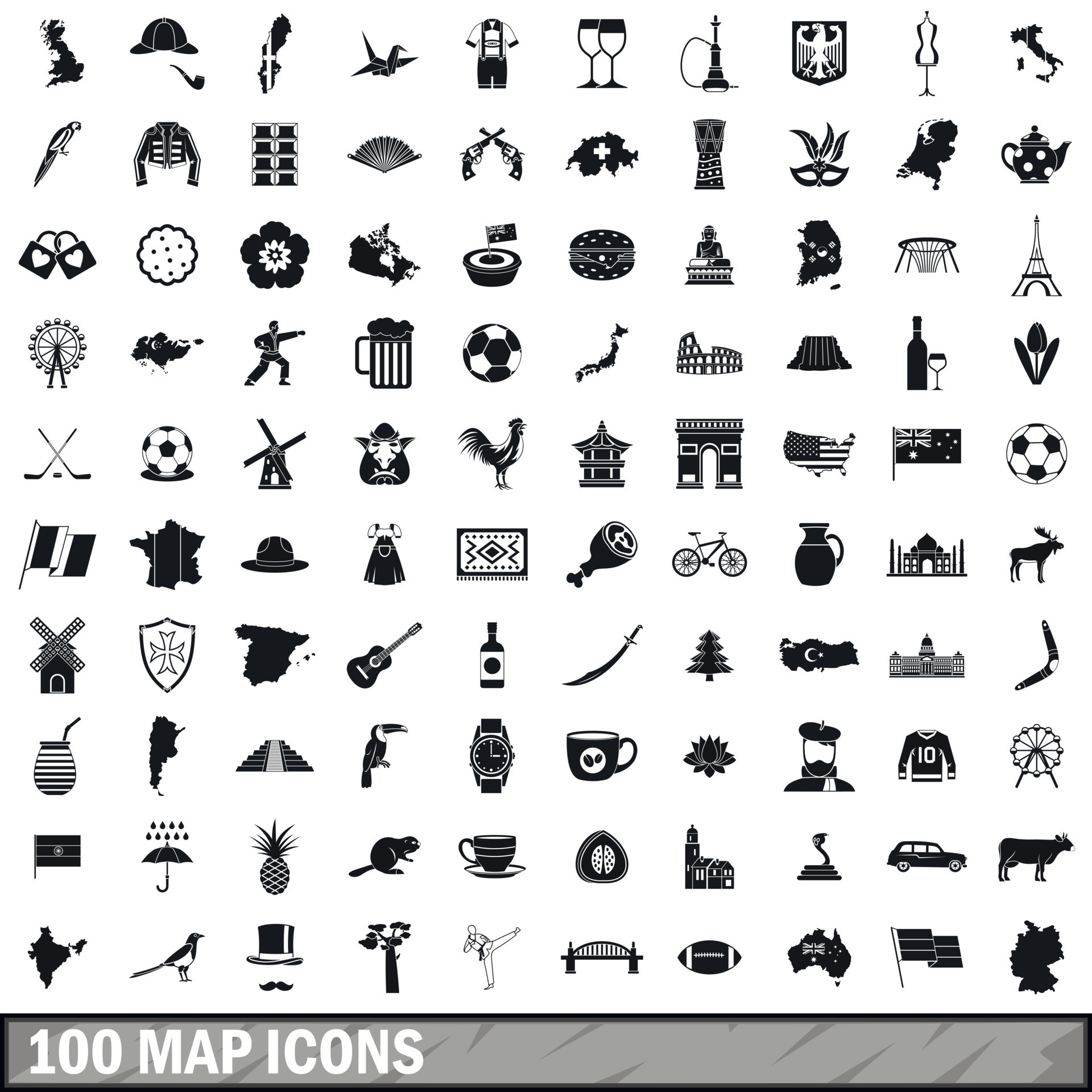 100 map icons set, simple style 8886335 Vector Art at Vecteezy