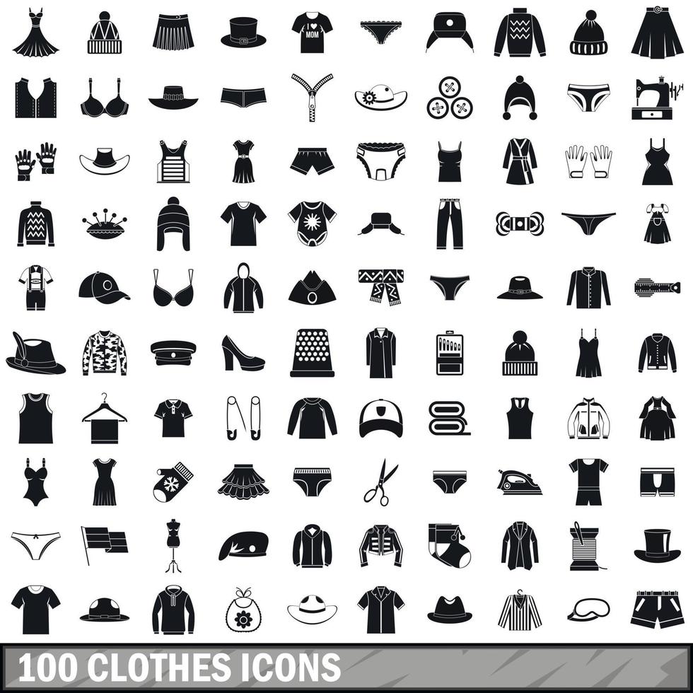 100 clothes icons set, simple style vector