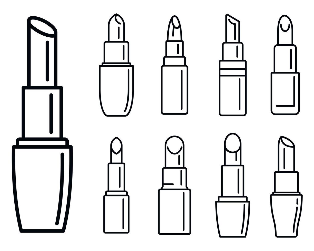 conjunto de iconos de lápiz labial de lujo, estilo de contorno vector