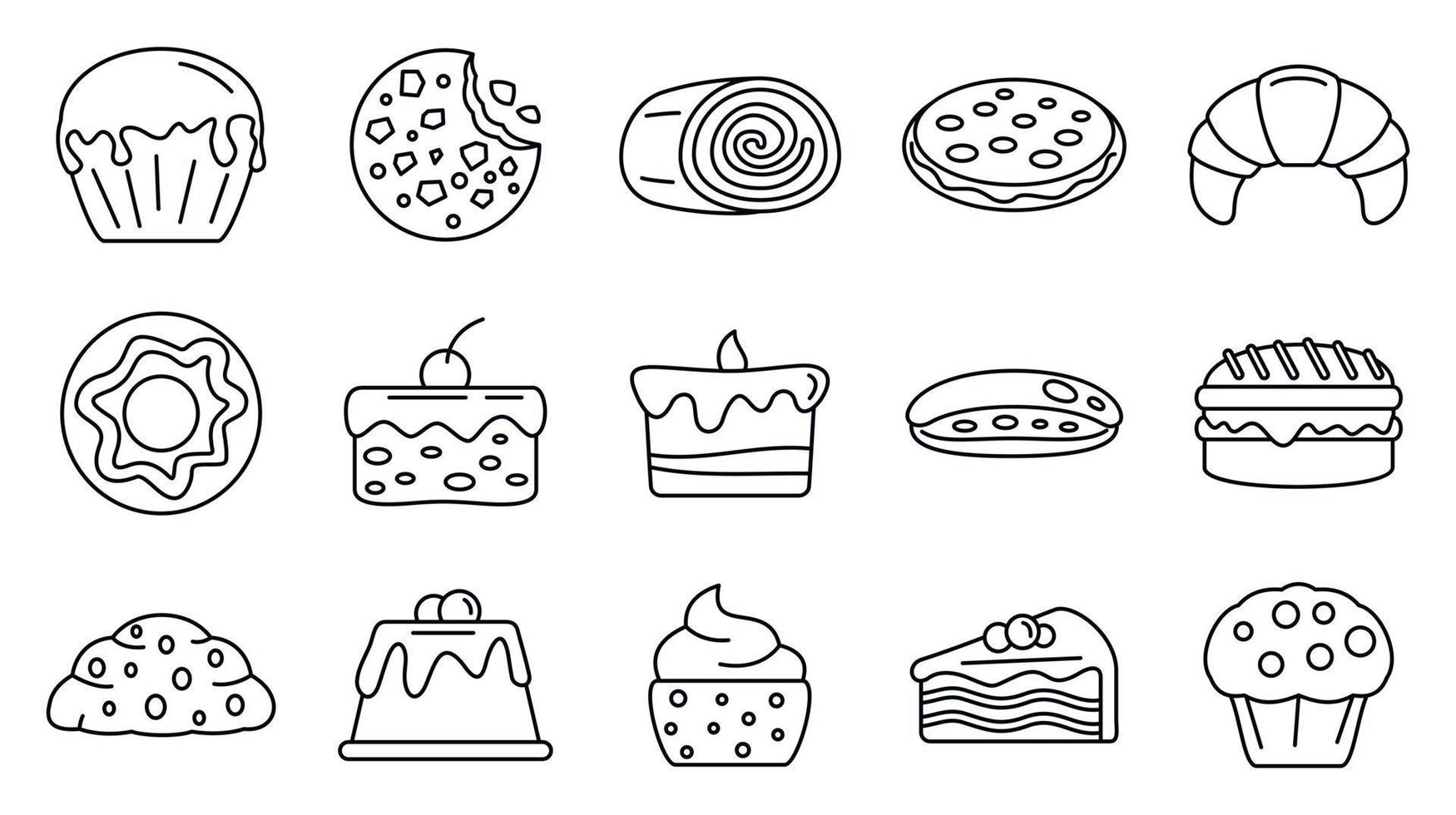 Tasty confectionery icons set, outline style vector