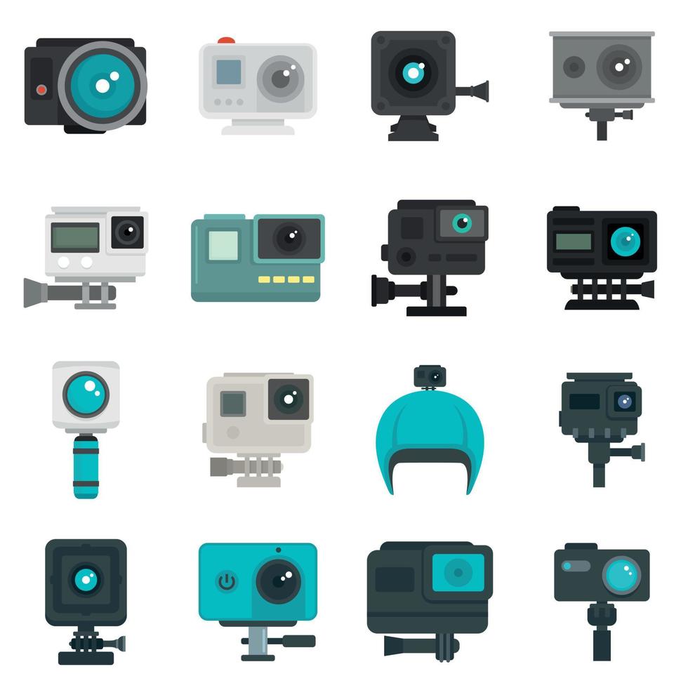 Action camera icons set, flat style vector