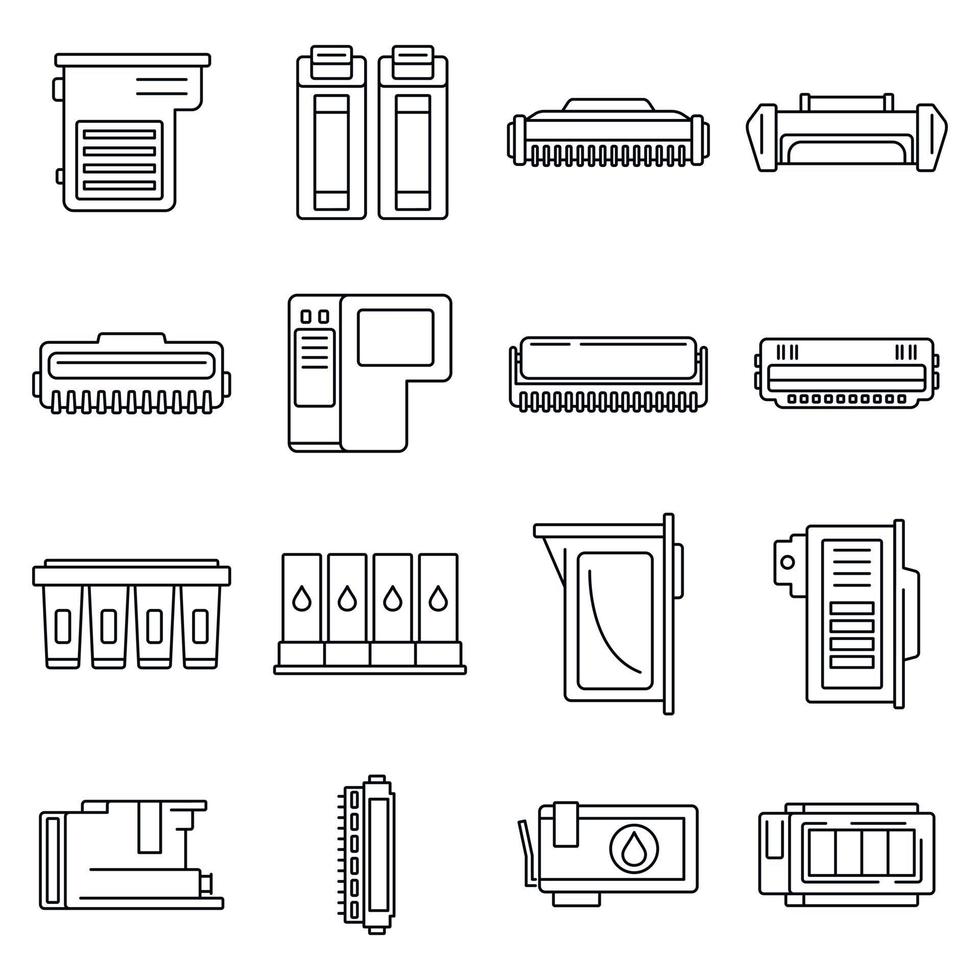 Printer cartridge icons set, outline style vector