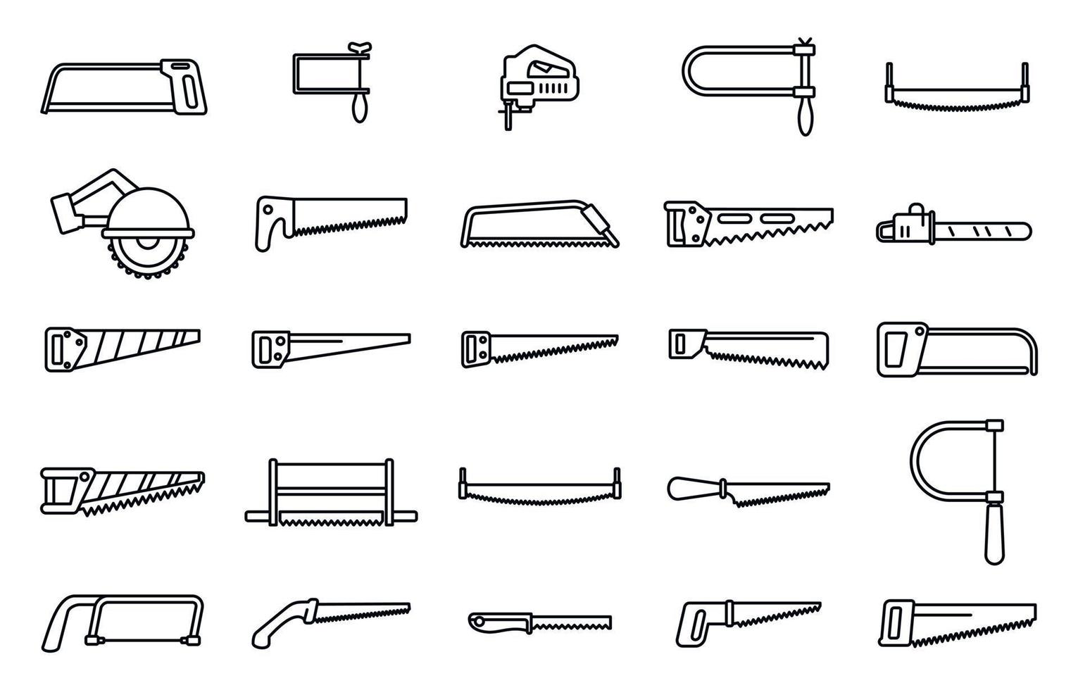 Home saw icons set, outline style vector