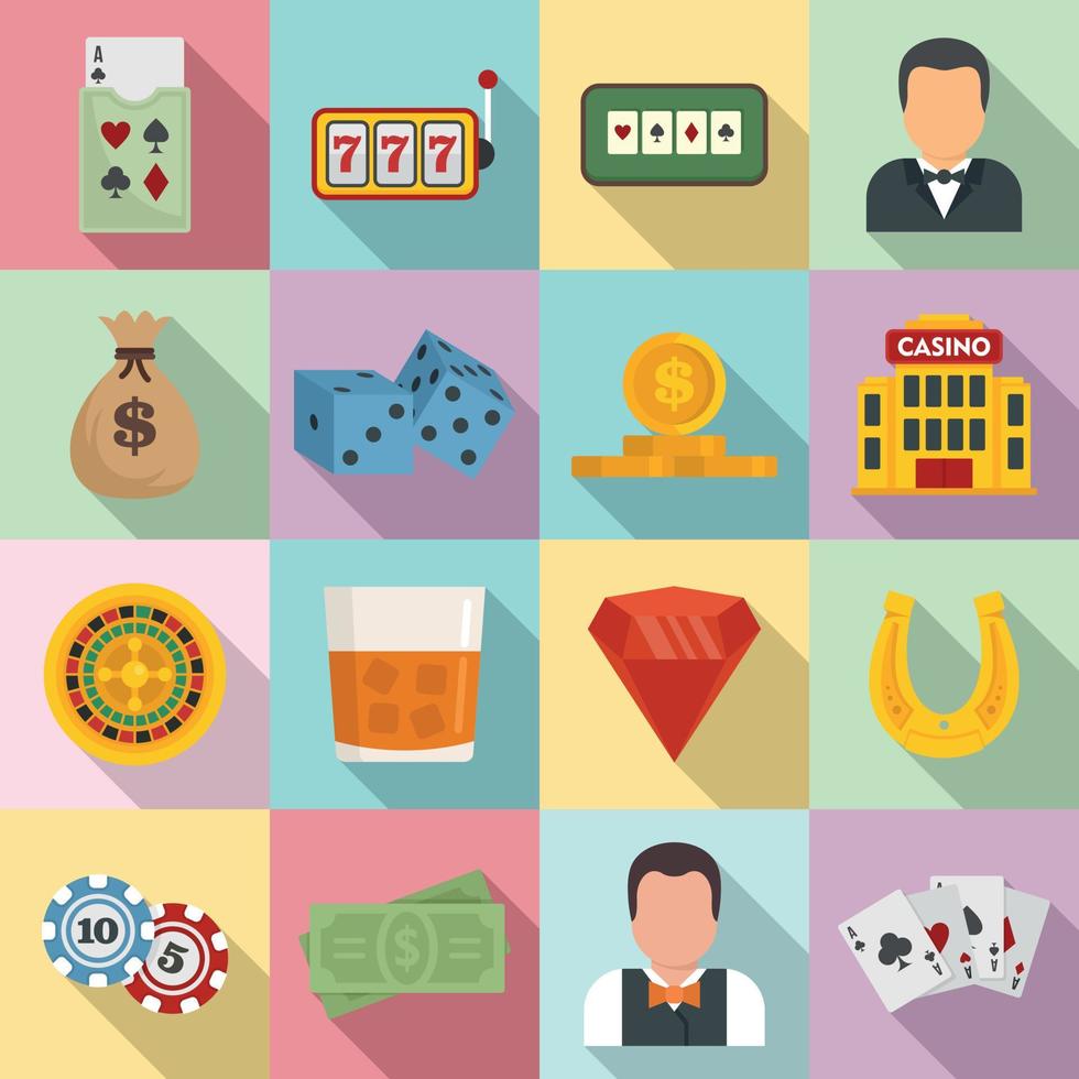 Croupier icons set, flat style vector