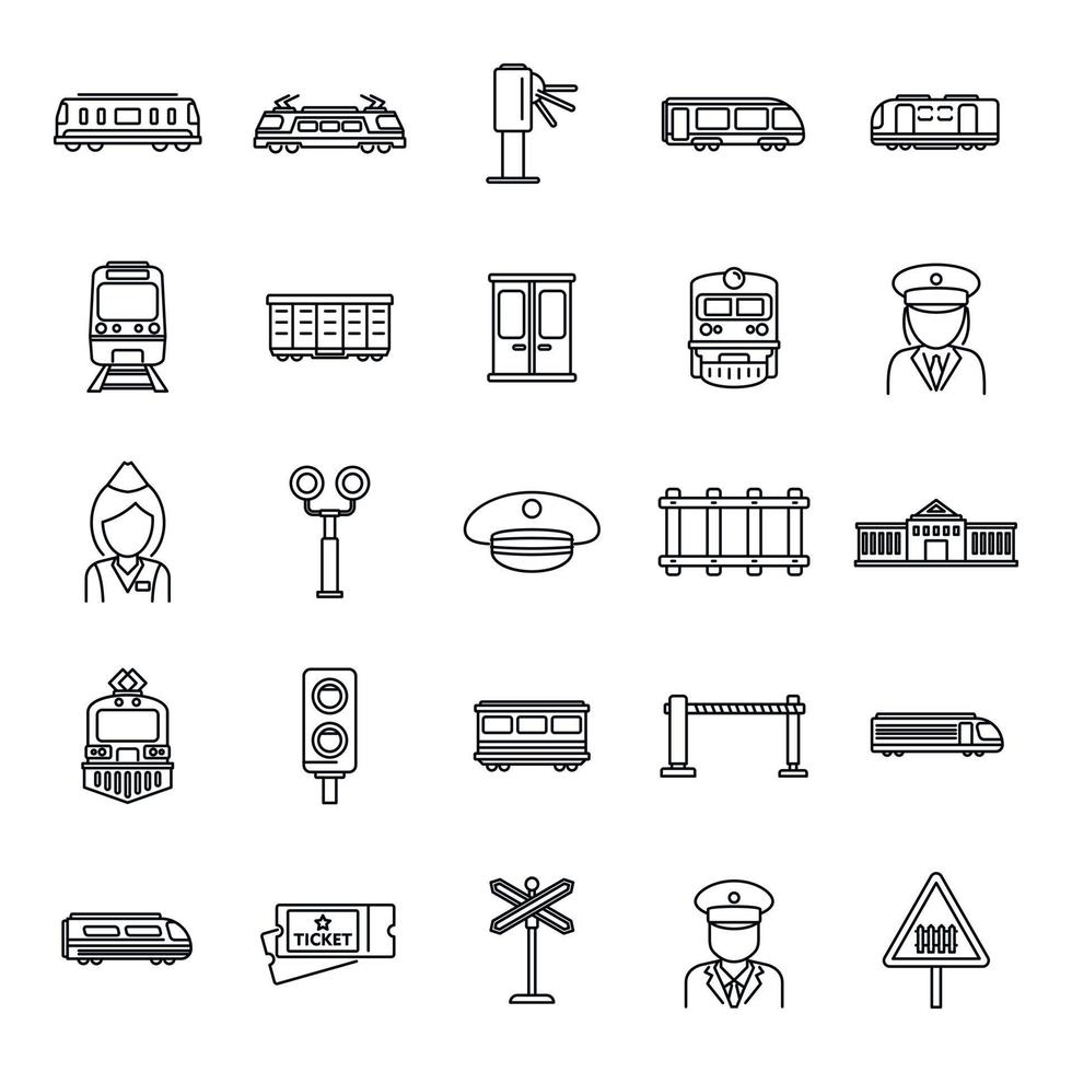 conjunto de iconos de metro de conductor de tren eléctrico, estilo de esquema vector