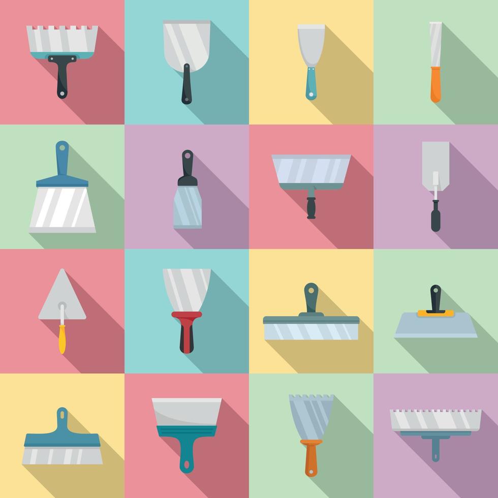 Putty knife icons set, flat style vector