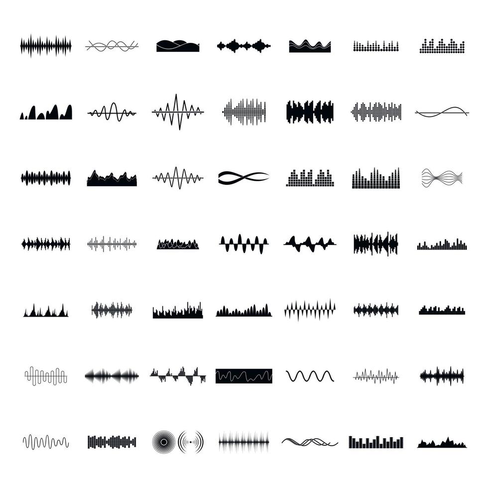 conjunto de iconos de ondas de sonido, estilo simple vector