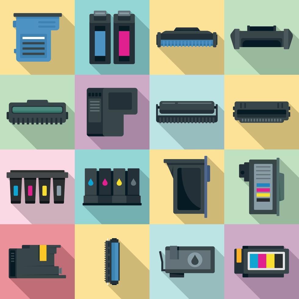 Cartridge icons set, flat style vector