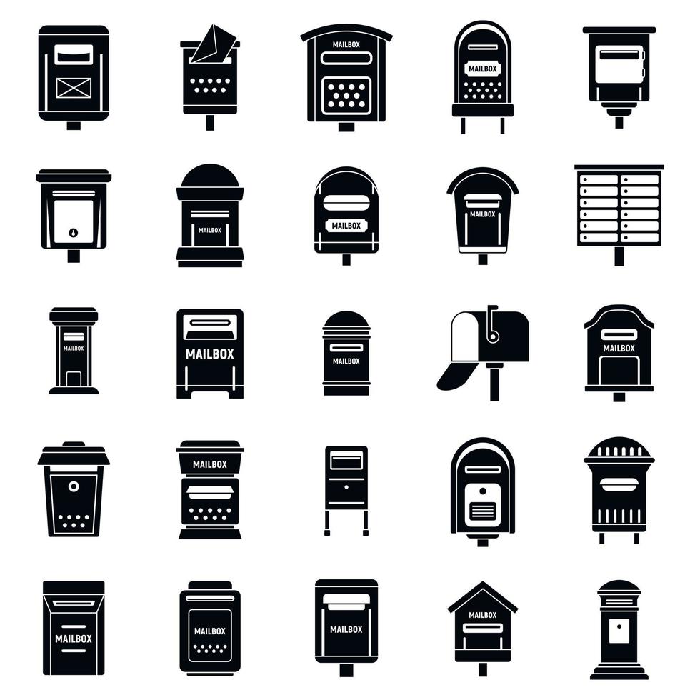 Mailbox postal icons set, simple style vector