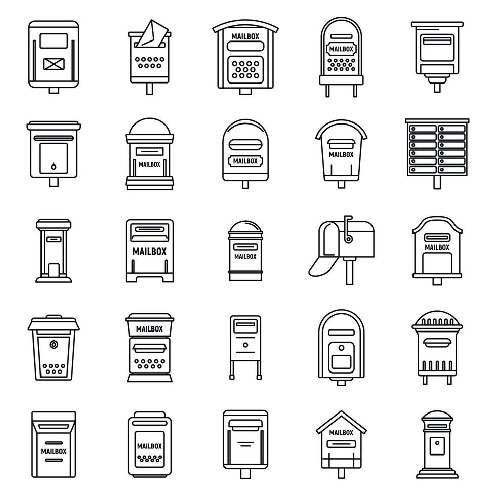 Metal mailbox icons set, outline style vector