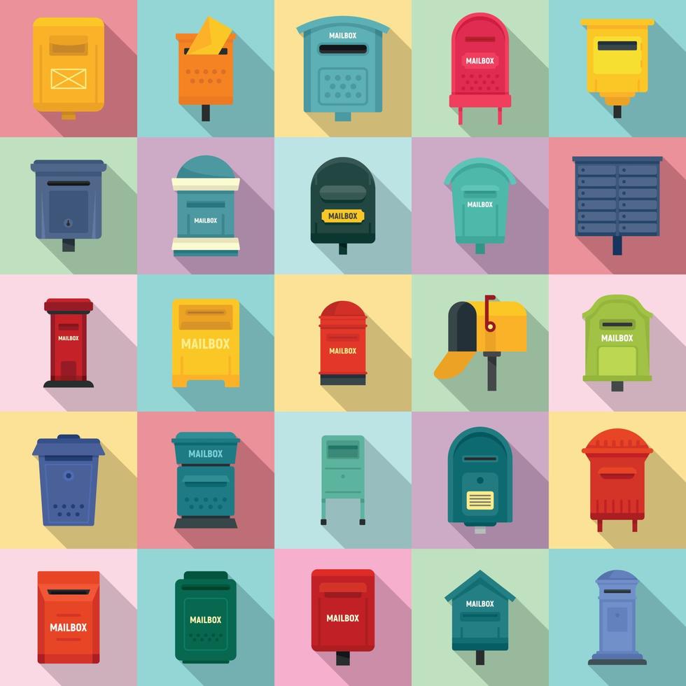 Mailbox icons set, flat style vector