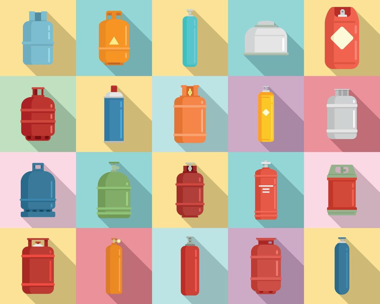 Gas cylinders icons set, flat style vector