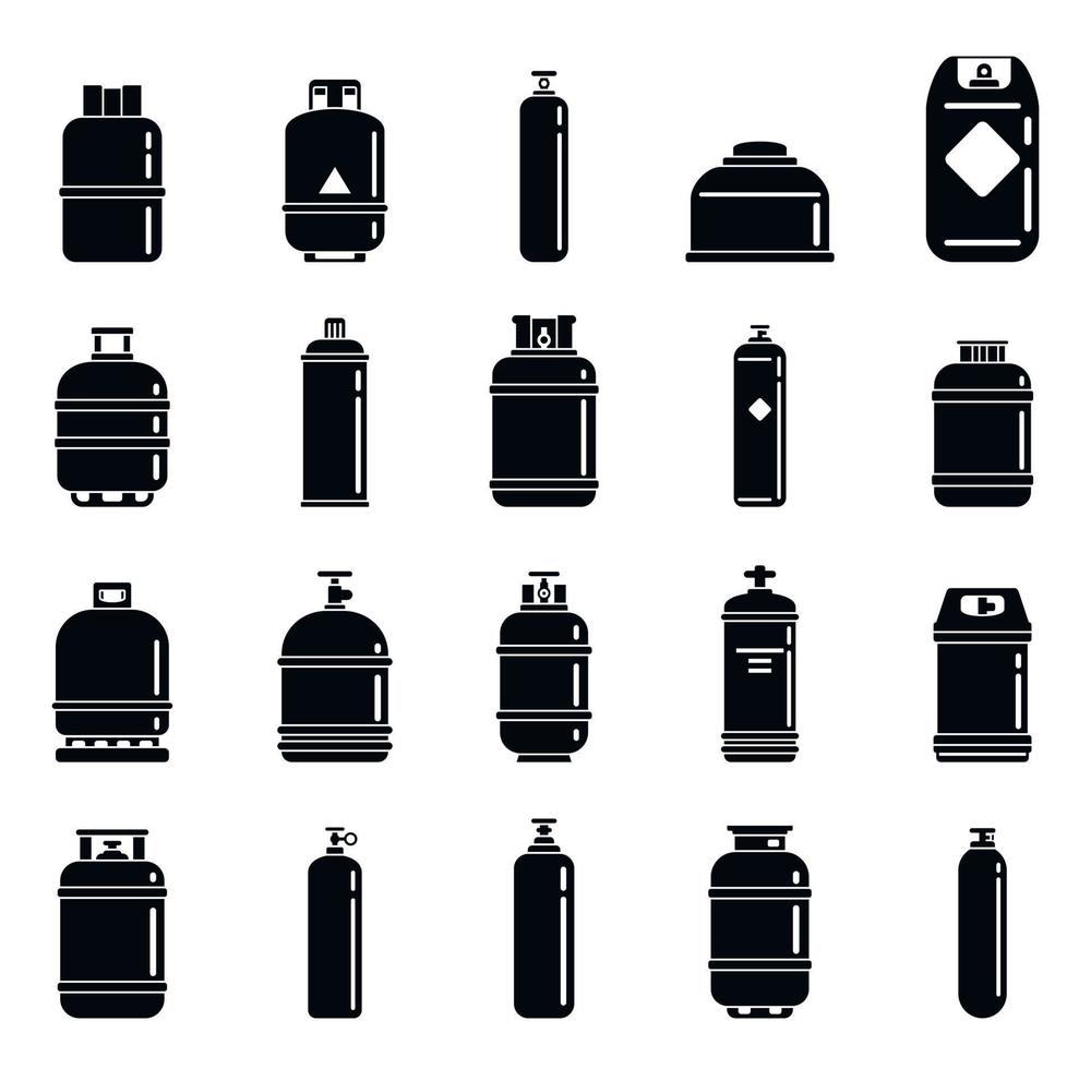 Conjunto de iconos de botella de cilindros de gas, estilo simple vector