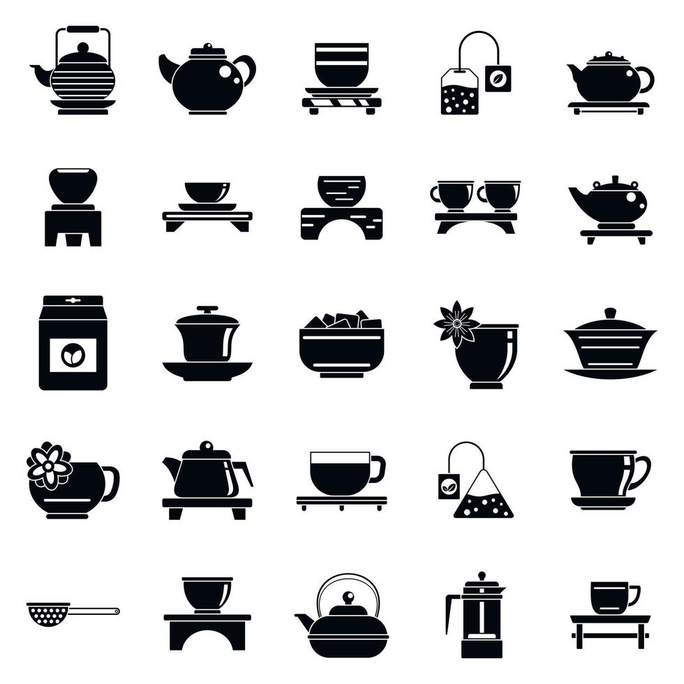 conjunto de iconos de la ceremonia del té chino, estilo simple vector