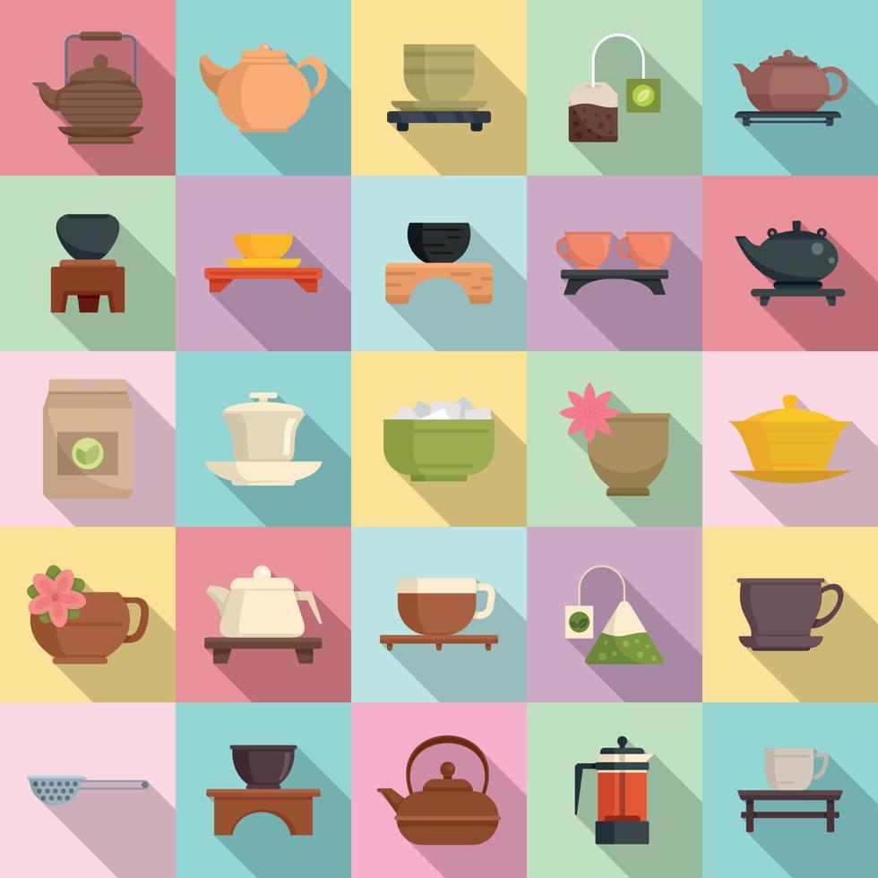 Tea ceremony icons set, flat style vector